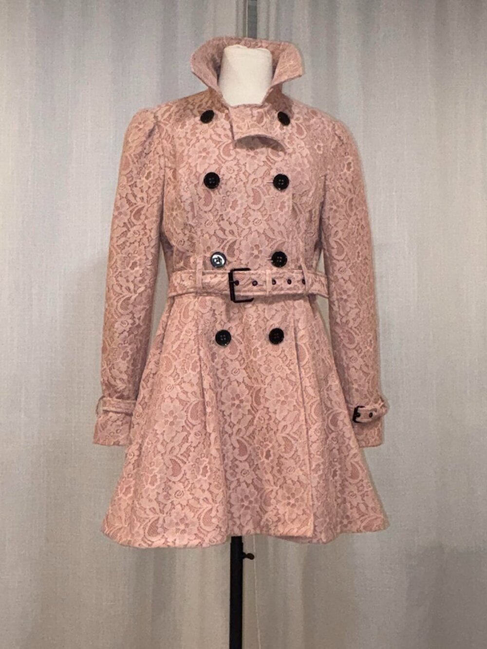 Belted Lace A-line Peacoat - Double Breasted - Gorgeous!